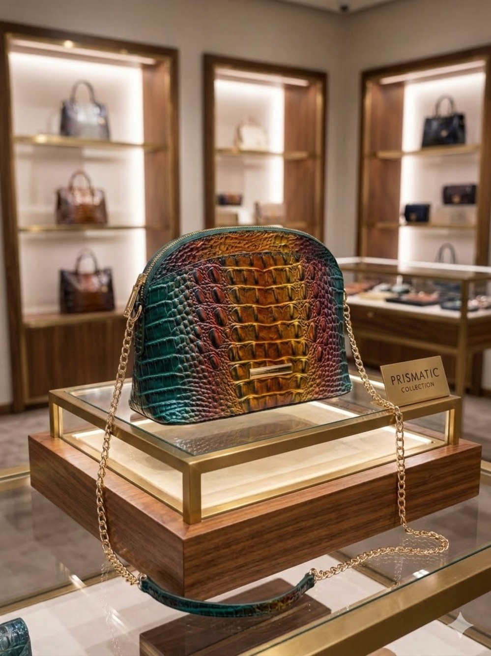 Fashion inspired Prismatic Croc-Embossed Multicolor Crossbody with Gold Chain